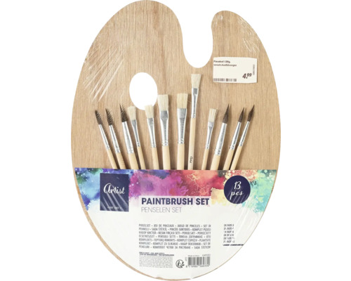 Pinselset mit Holzpalette, 13-teilig