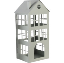 Windlicht in Hausform mit drei Etagen und Fensterdesign