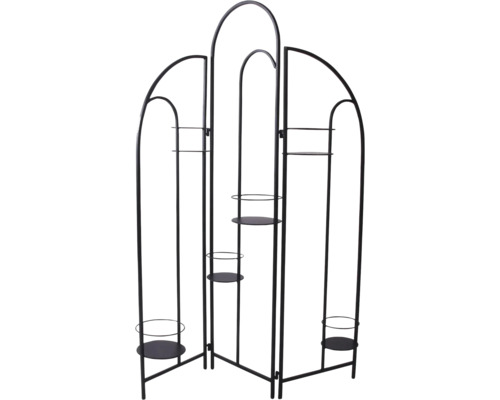 Dekoratives, schwarzes Pflanzenregal aus Metall mit mehreren Ablageflächen