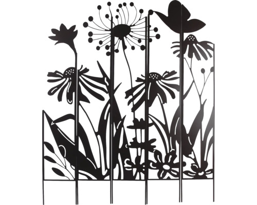 Dekorative Gartenzaunblende aus Metall mit Blumenmotiven