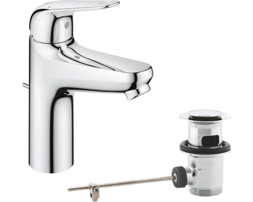 Waschtischarmatur mit Zugstangen-Ablaufgarnitur