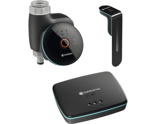 Gardena Smart System bestehend aus Bewässerungssteuerung, Sensor und Gateway