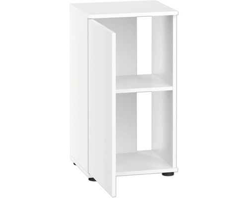 Weißer Badezimmerschrank mit einer Tür und offenen Regalen