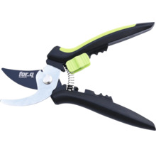 Gartenschere mit Federmechanismus und for_q Logo