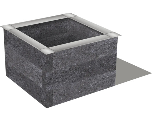 Quadratischer Pflanzkasten aus Stein mit Metallrand