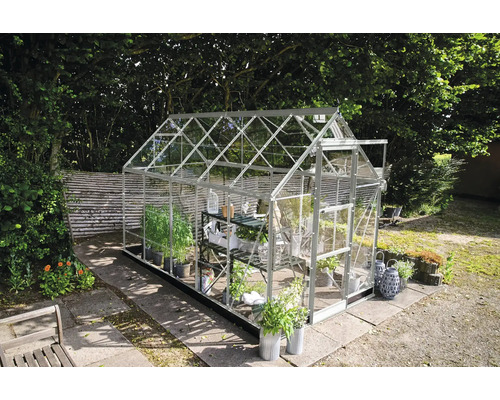 Gewächshaus mit Pflanzen im Garten