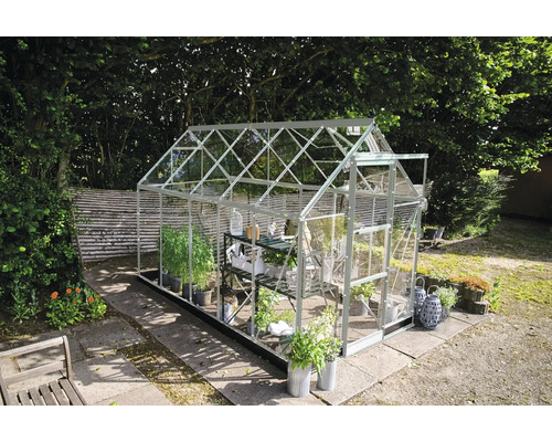 Gewächshaus mit Pflanzen im Garten