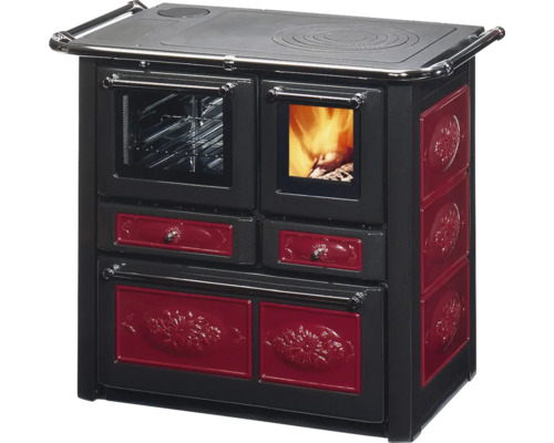 Festbrennstoffherd Westminster rot Position Bachofen links mit Stahlplatte-Kochfeld Holzherd mit Backofen und Kochfeld