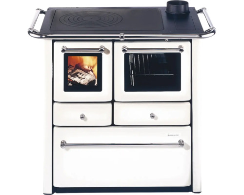 Festbrennstoffherd Westminster weiß Backofen rechts mit Stahlplatte-Kochfeld Holzherd mit Kochfeld und Backofen