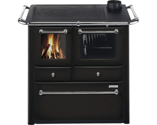 Festbrennstoffherd Westminster anthrazit Backofen rechts mit Stahlplatte-Kochfeld Holzherd mit Kochfeld, Ofen und Schubladen