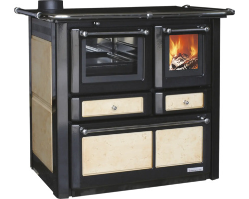 Festbrennstoffherd Westminster beige Backofen rechts mit Stahlplatte-Kochfeld Holzherd mit Kochfeld und Backofen