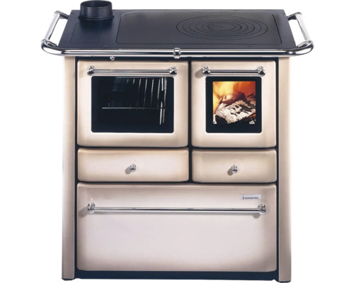 Festbrennstoffherd Westminster braun Backofen links mit Stahlplatte-Kochfeld Holzherd mit Backofen und Kochfeld