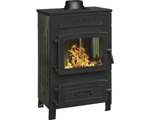 Werkstattofen Wamsler 6 kW Stahl schwarz 6 kW mit Fenster Kaminofen mit Brennkammer und Holzlagerfach