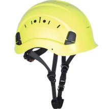 Gelber Bauhelm mit verstellbarem Kinnriemen