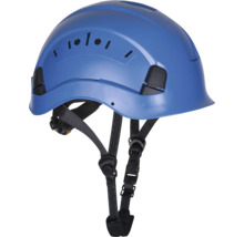 Blauer Bauhelm mit verstellbarem Kinnriemen