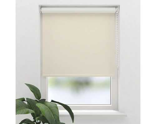 Fenster mit beigem Rollo und seitlichem Kettenzug