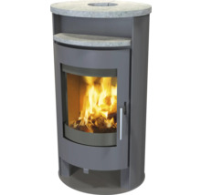 Kaminofen mit Holzfeuer und Natursteinverkleidung