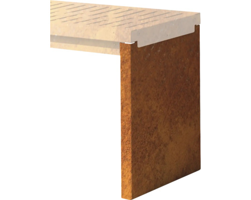 Nahaufnahme einer Terrassenumrandung aus Holz und Stein