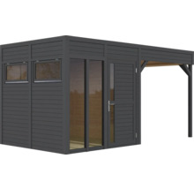 Modernes Gartenhaus mit Fenster, Tür und Überdachung