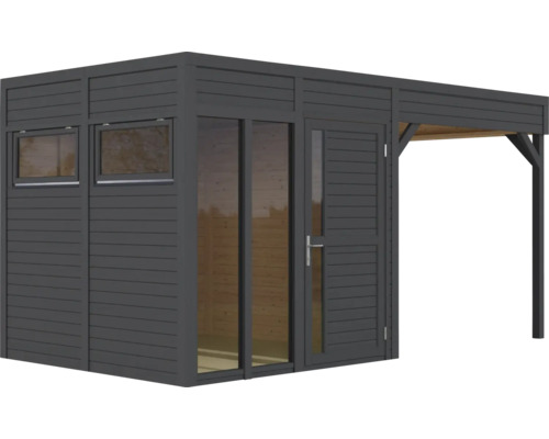 Modernes Gartenhaus mit Fenster, Tür und Überdachung