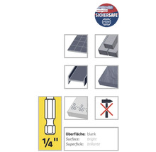 Produktmerkmale: Geeignet für Fliesen, Ziegel, Stahlträger, Holz, Oberfläche blank, Hämmern nicht erlaubt, Sichersafe PGM Logo, Bitgröße ein viertel Zoll