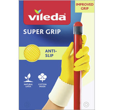 Vileda Super Grip Haushaltshandschuhe mit verbesserter Griffigkeit, Anti-Rutsch Beschichtung, Naturlatex und Baumwollfutter