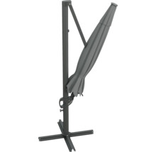 Grauer Ampelschirm geschlossen mit Fußkreuz.