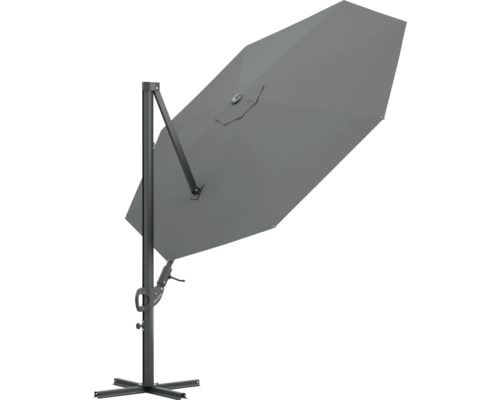 Sonnenschirm Ampelschirm Soluna Ø 300 cm Polyester (PES) grau Freiarm-Sonnenschirm mit Fußkreuz für den Garten