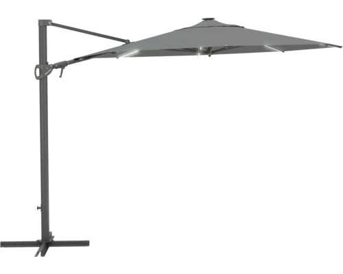 Ampelschirm LED 3 m grau Freiarm-Sonnenschirm für den Garten oder die Terrasse