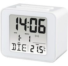 Digitaler Funkwecker mit Anzeige von Uhrzeit, Datum und Temperatur