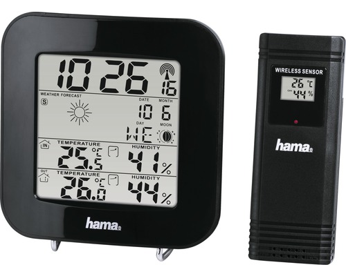 Hama Funkwetterstation mit Anzeige von Uhrzeit, Datum, Temperatur und Luftfeuchtigkeit