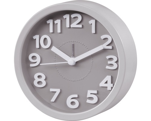 Analoger grauer Wecker mit Ziffernblatt