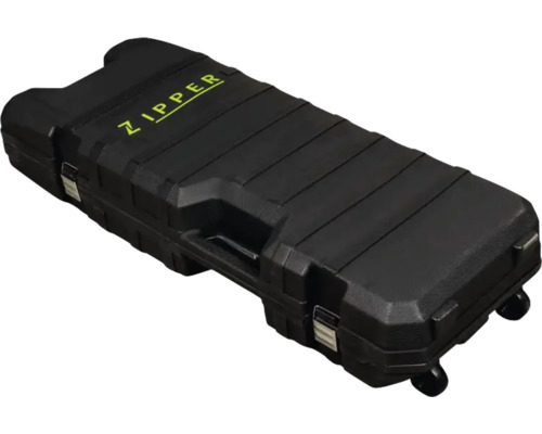 Schwarzer Werkzeugkoffer mit Rädern und Zipper Schriftzug