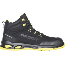 Schwarzer Arbeitsstiefel der Marke Ardon mit gelben Akzenten.
