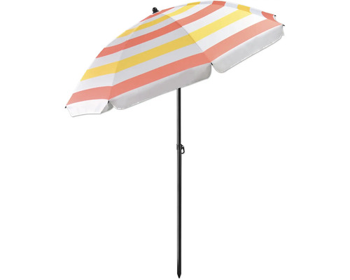 Gestrandeter Sonnenschirm mit Streifenmuster