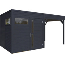 Holzgartenhaus mit Fenster und Anbau