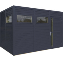 Holzgartenhaus mit Fenstern und Tür