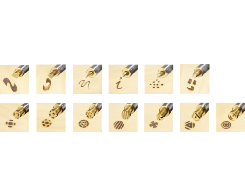 Verschiedene Brennstempel für einen Lötkolben im Einsatz