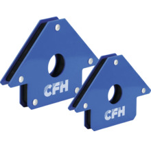 Zwei blaue magnetische Schweißwinkel mit dem CFH Logo