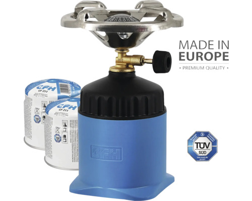 Camping Gaskocher CFH inkl. 2 Kartuschen CFH Gasbrenner mit Gaskartuschen und TÜV Süd Siegel