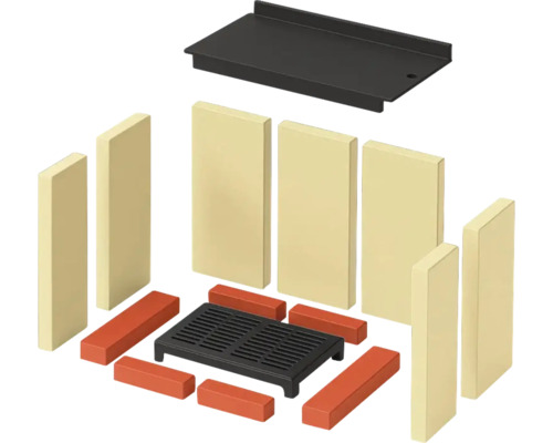 Kamin Auskleidung Set mit Rückwand, Seitenwänden, Ofenrosten und Steinen
