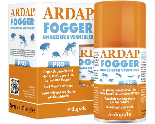 Ungezieferspray Vernebler ARDAP® Pro Fogger 2er Pack (2x100 ml) gegen Fliegen, Spinnen, Zecken usw. für 2 x 30 m² wirkt sofort, bis 6 Monate ARDAP Fogger Schädlingsbekämpfungsspray, 2 mal 100 Milliliter Packung