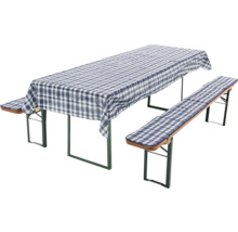 Bierzeltgarnitur mit karierter Tischdecke und Bankauflagen