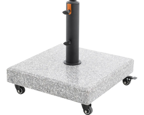Sonnenschirmständer Doppler 70,500 kg Granit quadratisch naturbelassen Quadratischer Sonnenschirmständer aus Granit mit Rollen und Rohr