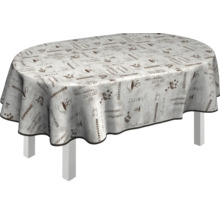 Ovaler Tisch mit Tischdecke mit Kaffeemotiven