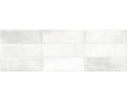 Neun weiße Wandfliesen sind in einem 3x3 Raster angeordnet.