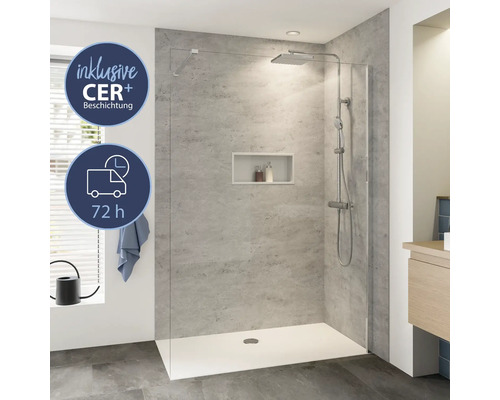 Begehbare Dusche mit Duschrinne, Duscharmatur und Ablagefach