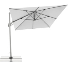 Freiarmschirm mit rechteckigem Schirmdach und stabilem Standfuß