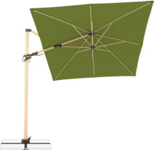 Quadratischer Ampelschirm mit Holzgestell und Kurbelmechanismus