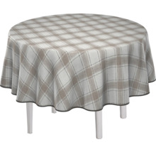 Runder Tisch mit karierter Tischdecke